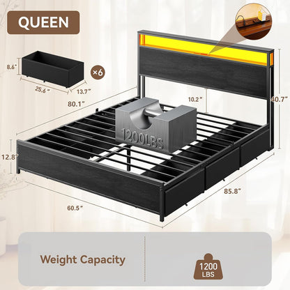 forestell queen bed frame with 2-tier storage headboard shown in use