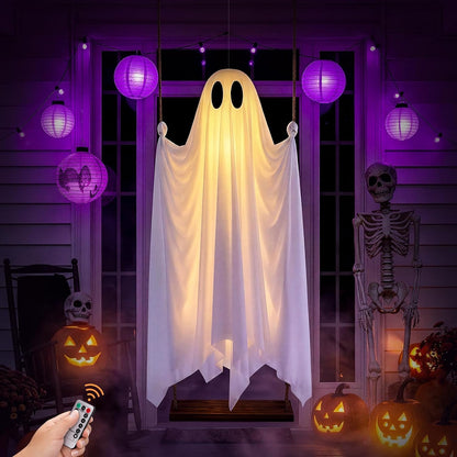 Large 5 FT Hanging Ghost Decor, Swing Ghost Halloween Decorations Outdoor