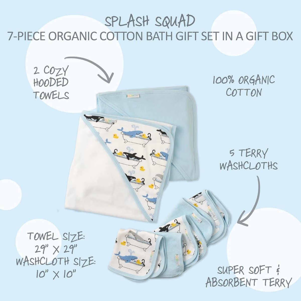 butterblu splash squad hooded towels & washcloths 100%, close-up detail