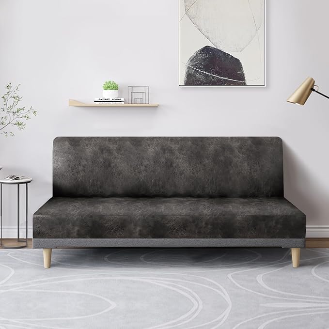 molasofa Leather Like Stretch Futon Slipcover Armless Futon Bed Sofa Cover - Image 3