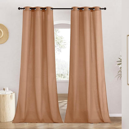 NICETOWN Linen Curtains for Windows 90 inch Long, Grommet Semi Sheer Vertical by NICETOWN