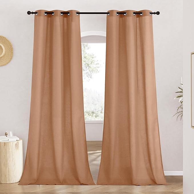 NICETOWN Linen Burnt Orange Window Curtains 84 inches Long, Grommet Thick Linen by NICETOWN