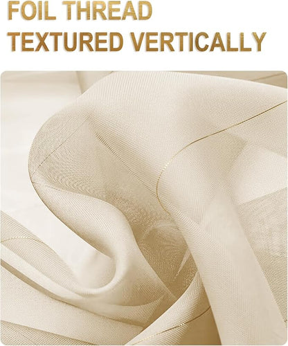 Foil Stripe Beige Sheer Curtains 63 inches Length 2 Panels - Image 3
