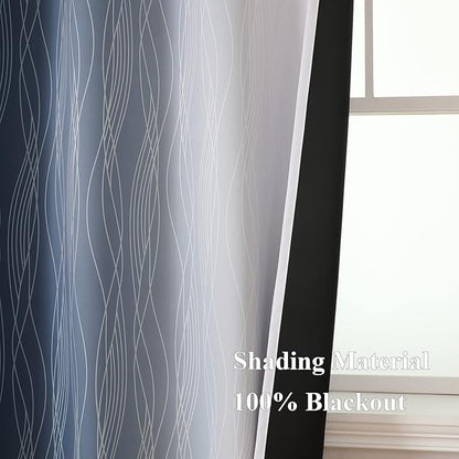 Estelar Textiler Greyish White and Navy Blue Blackout Curtains 96 Inches Long - Image 5