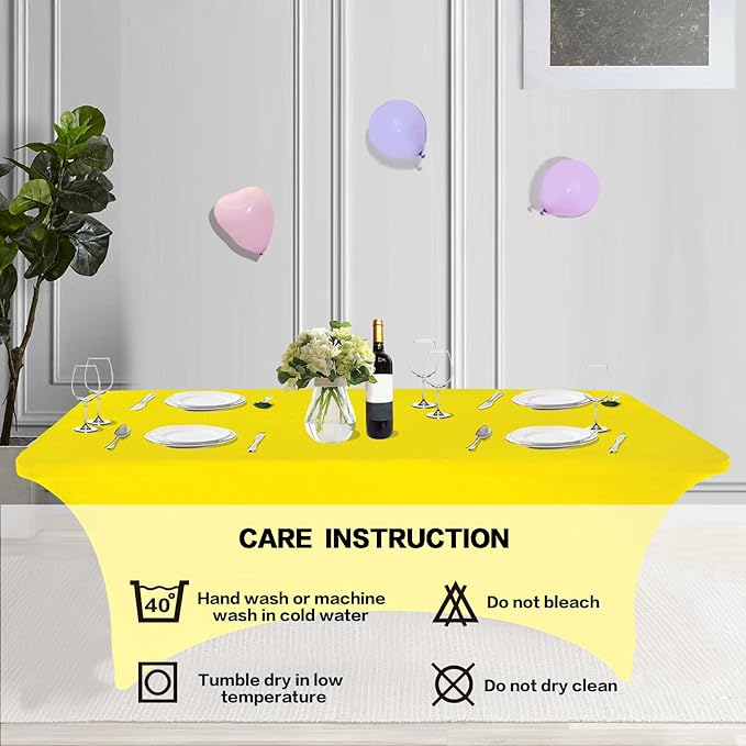 IVAPUPU 2 Pack 6FT Table Cloth for Rectangular Fitted Events Stretch Yellow - Image 5
