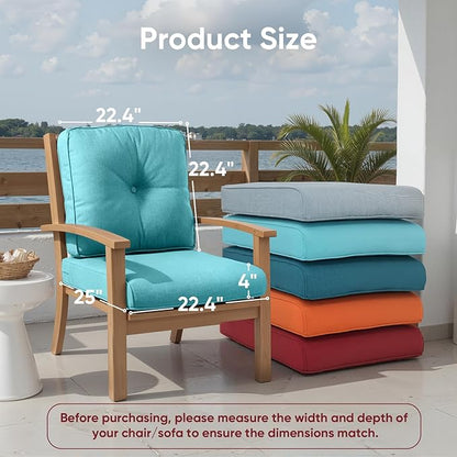 Outdoor Chair Cushion Set of 3, Waterproof Outdoor Seat Cushions 25x22 - Image 2