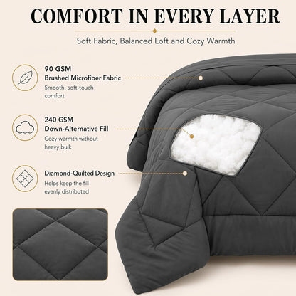 cozylux full comforter set 82"x86" dark grey, close-up detail