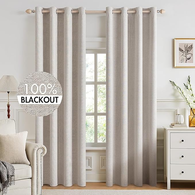 MIULEE 100% Blackout Linen Textured Curtains by MIULEE