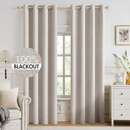 MIULEE 100% Blackout Linen Textured Curtains by MIULEE