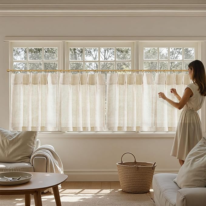 jinchan Linen Pinch Pleated Kitchen Curtains 30 Inch 2 Panels, Natural Linen - Image 7