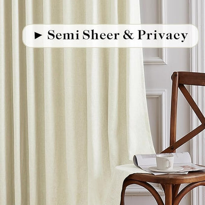 HUTO Pinch Pleated Sheer Curtain Panels 84 Inches Long Linen Texture Light - Image 4