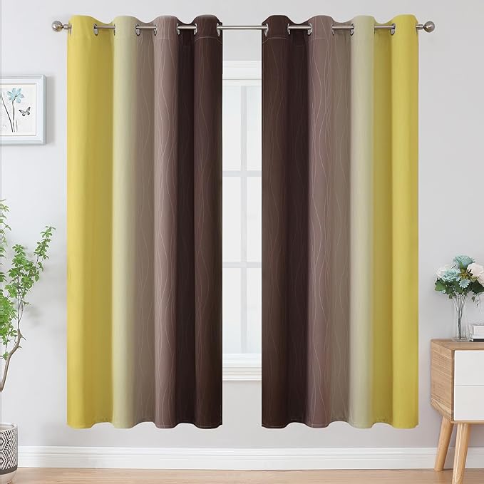 Estelar Textiler Brown and Yellow Blackout Curtains - Image 2