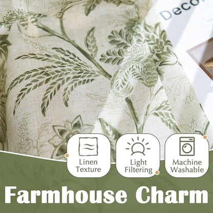 jinchan Floral Linen Tier Curtains 24 Inch Farmhouse Cafe Curtains Rod Pocket - Image 6