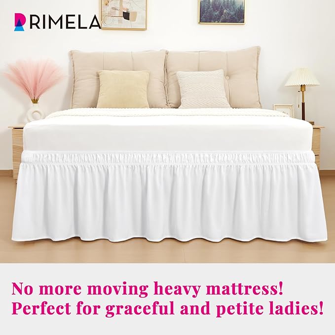 RIMELA Bed Skirt Full Size Moon White 15 Inch Drop, Wrap Around Elastic Bedskirt - Image 2