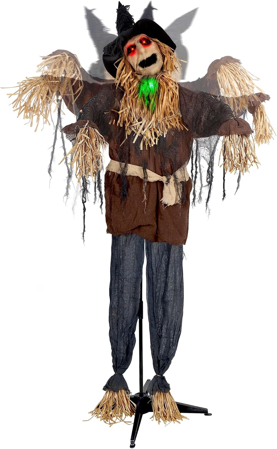 ATDAWN 6FT Halloween Standing Scarecrow, Life-Size Animated Ghost Decor with Light-up Eyes, Spooky Sound, Moving Arms & Head, Sound Activated Haunted House Props for Halloween Party Decorations