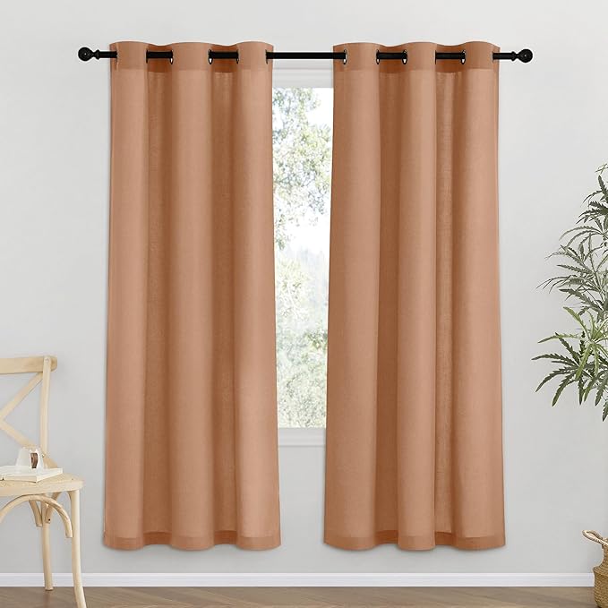 NICETOWN Burnt Orange Thick Linen Curtains 72" Length, Grommet Privacy Window by NICETOWN