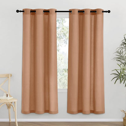 NICETOWN Burnt Orange Thick Linen Curtains 72" Length, Grommet Privacy Window by NICETOWN