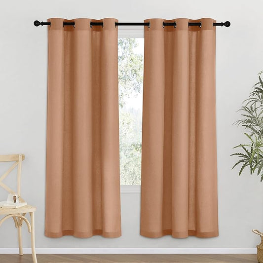 NICETOWN Burnt Orange Thick Linen Curtains 72" Length, Grommet Privacy Window by NICETOWN
