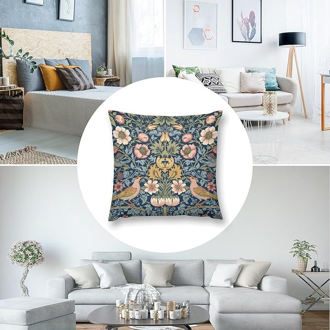 William Morris Floral Original Throw Pillow Covers Boho Chic Retro Floral Bird - Image 7