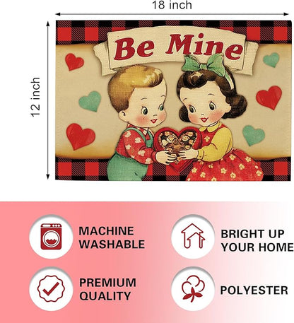 Vintage Valentines Day Kids Placemats Set of 4, Retro Boy Girl Red Blue Love - Image 2