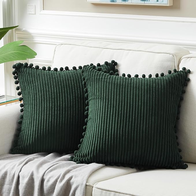 Fancy Homi Pack of 2 Dark Green Decorative Throw Pillow Covers 26x16 Inch by Fancy+Homi