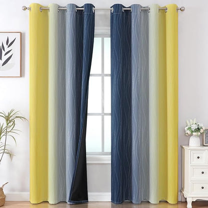 Estelar Textiler Navy Blue and Yellow Ombre Blackout Curtains 90 Inches Long 2 - Image 2