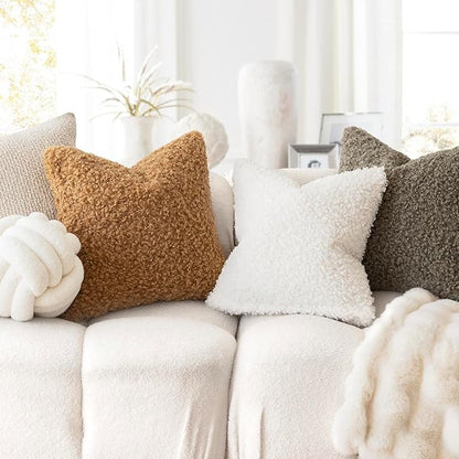 Foindtower Set of 2 Curly Teddy Wool Pillow Covers Decorative Boucle Textured - Image 4