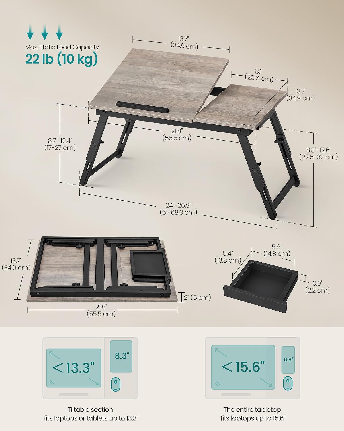 songmics bed laptop desk, folding bed table adjustable, package contents