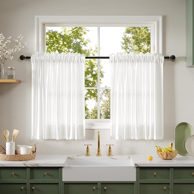 Anmao Non-See-Through Valance Kitchen Curtains 36 Inch Length 2 Panels Set by Anmao
