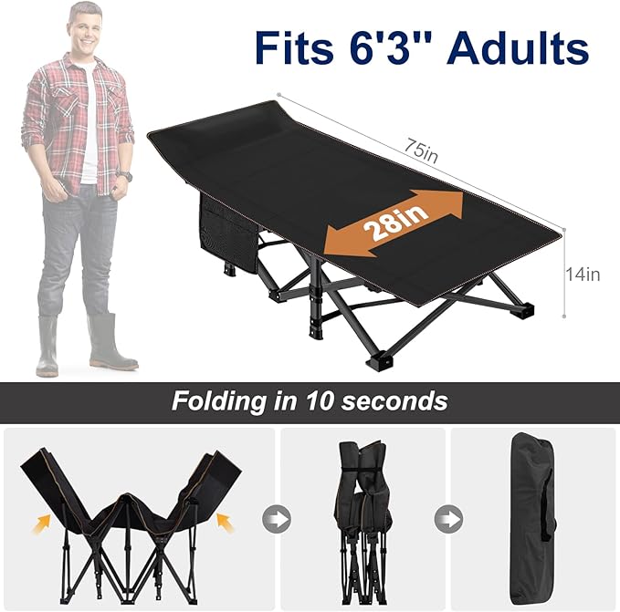 ABORON Camping Cot for Adult 28" Extra Wide, Heavy-Duty 1200D Oxford Cot for - Image 6