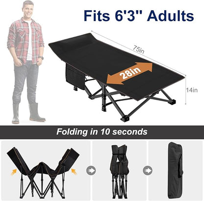 ABORON Camping Cot for Adult 28" Extra Wide, Heavy-Duty 1200D Oxford Cot for - Image 6