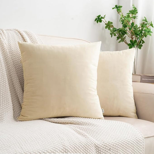 HWY 50 Cream White Velvet Throw Pillow Covers 18x18 Inch by HWY50