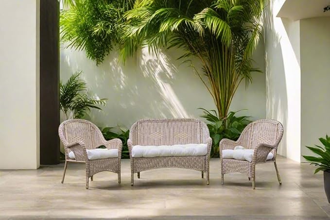RSH DECOR: Tufted Wicker Loveseat Cushion | 41” x 19" | All-Weather Spun Fabric - Image 5