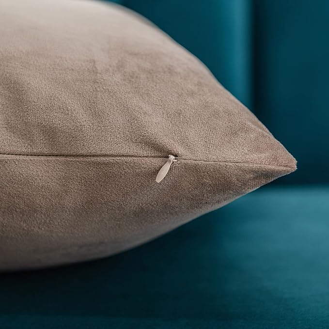 Decorative Pillow Covers 24x24 Taupe: 2 Pack Cozy Soft Velvet Square Throw - Image 2
