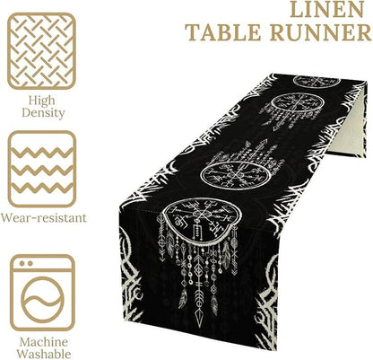 Viking Table Runner, Nordic Ancient Mythical Runes Print Table Runner - Image 6