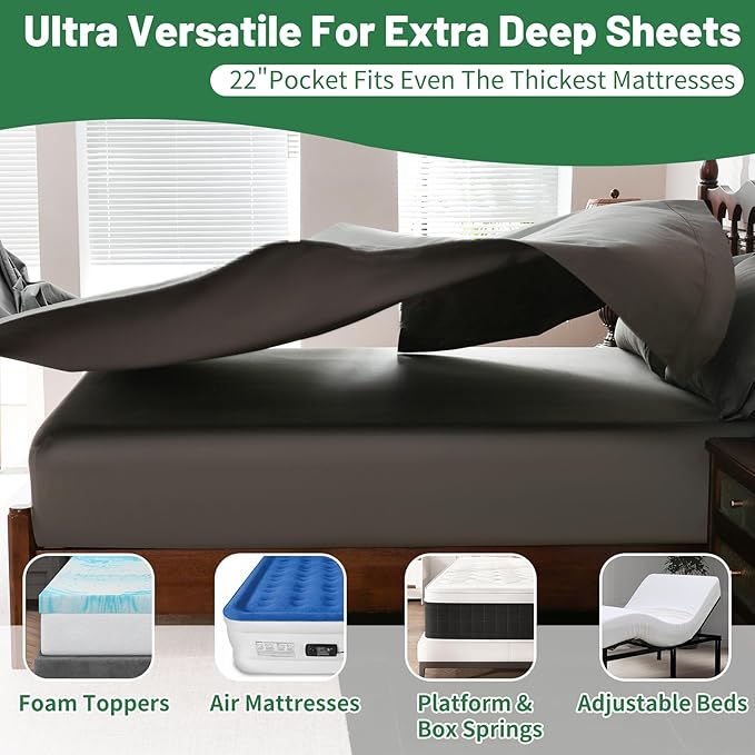 Extra Deep Pocket California King Sheets 18-24 Inch 100% Egyptian Cotton 1000 - Image 4