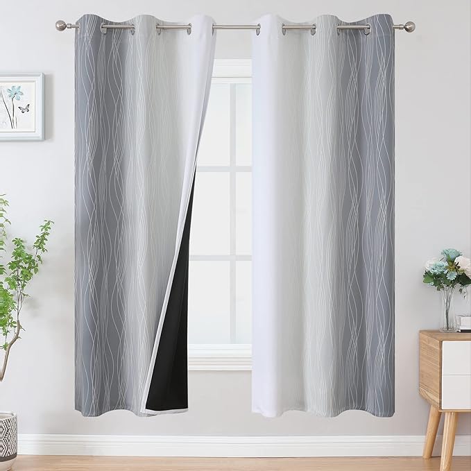Estelar Textiler Full Room Darkening Greyish White and Grey Blackout Curtains by ESTELARTEXTILER
