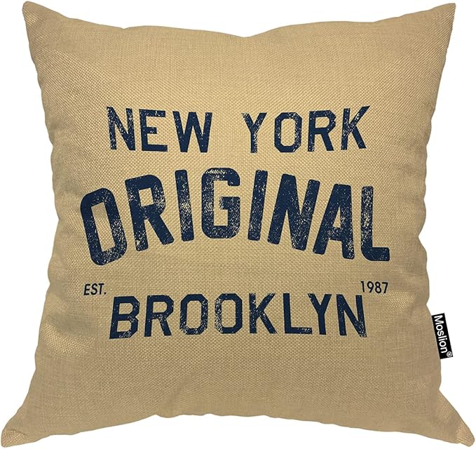 Moslion Original Lettering New York Brooklyn Vintage Throw Pillow Covers by Moslion