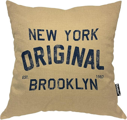 Moslion Original Lettering New York Brooklyn Vintage Throw Pillow Covers by Moslion
