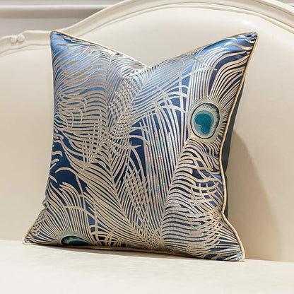 Avigers 18 x 18 Inches Light Blue Silver Peacock Feathers Cushion Cases Luxury - Image 2