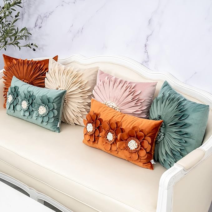 Alerfa 3D Flower Handmade Throw Pillow Cover Decorative Orange Velvet - Image 7