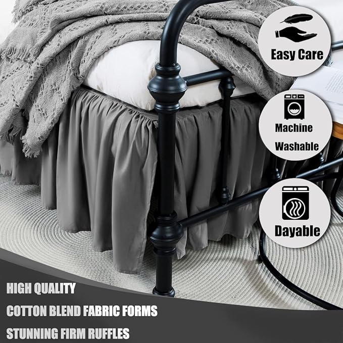 Grey Bed Skirt Queen Size Ruffled Bed Skirt - Image 2