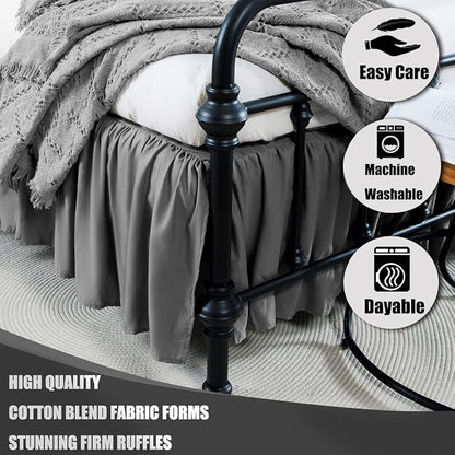 Grey Bed Skirt Queen Size Ruffled Bed Skirt - Image 2
