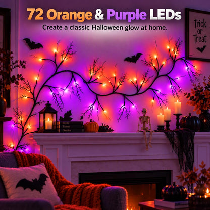 Halloween Garland with Orange & Purple Lights, 9 FT Bendable Black Branch