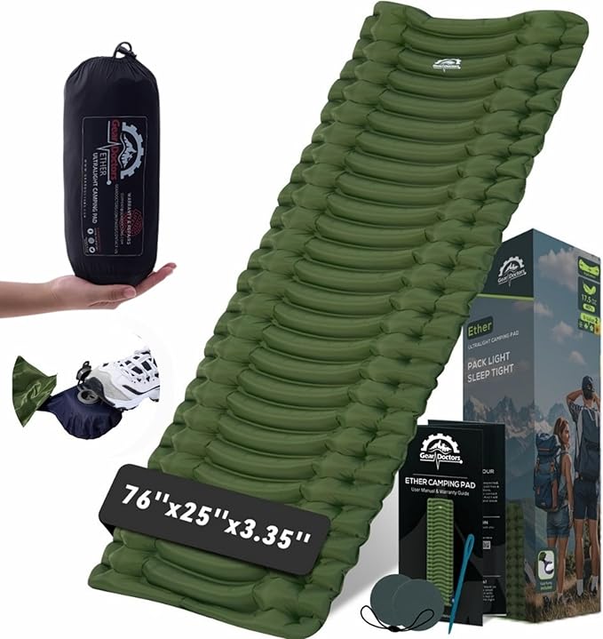 Gear Doctors® Ether 17.5oz Ultralight Camping Sleeping Pad – Backpacking Air by GearDoctors