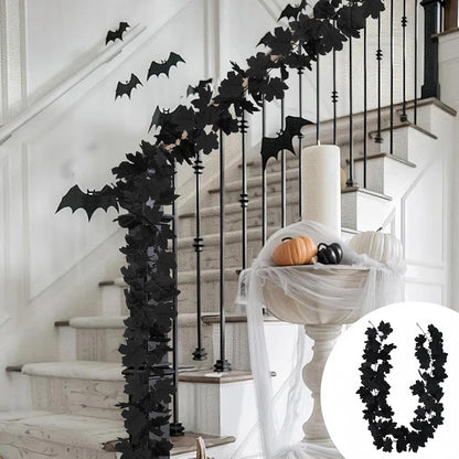 48FT Black Halloween Garland 8pcs Maple Leaf, Table Mantel Gothic Decor