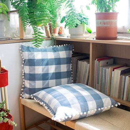 HOPLEE Farmhouse Light Blue Pillow Covers 24x24 Buffalo Check Pillows Covers - Image 2