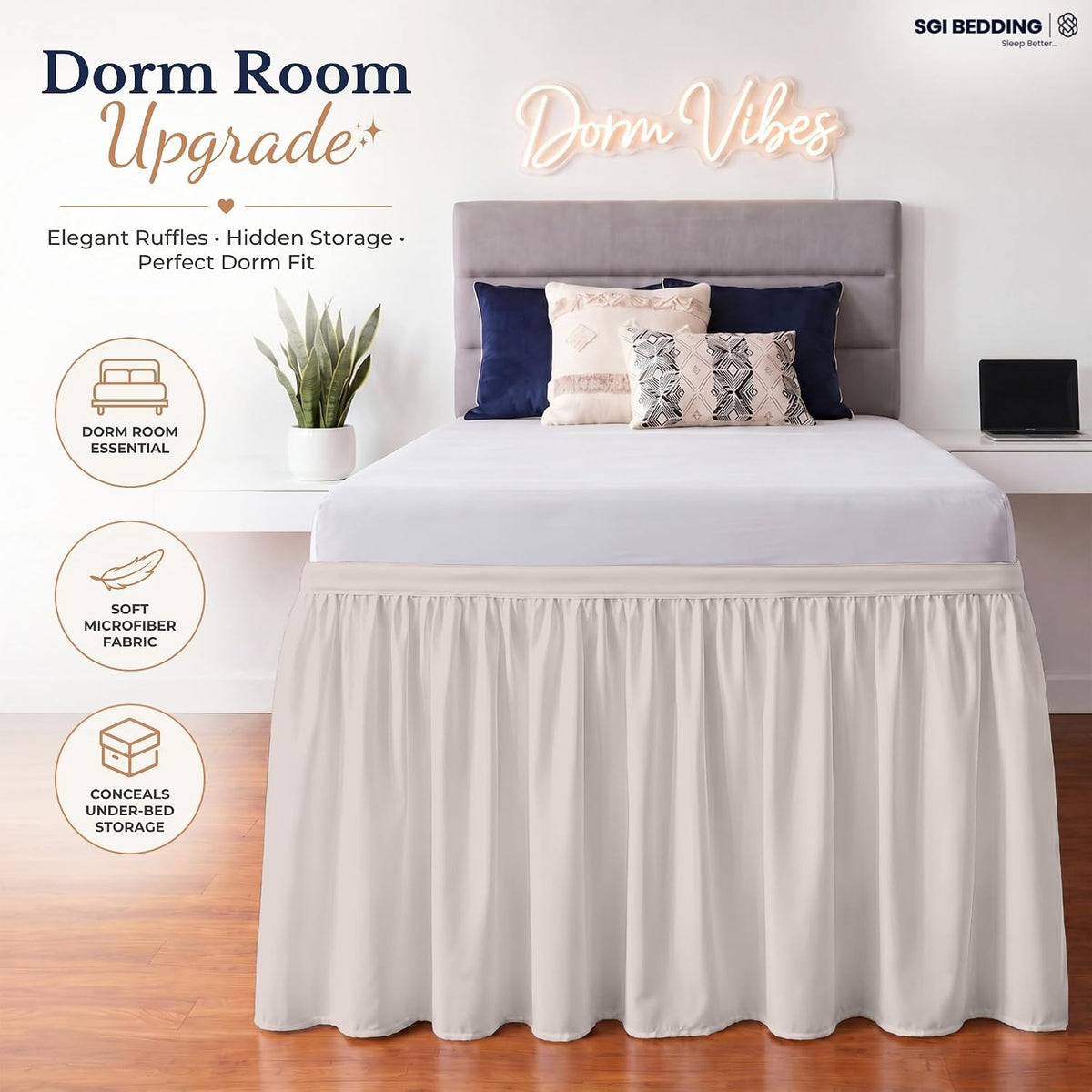 sgi bedding dorm bed skirt twin xl 42 shown in use