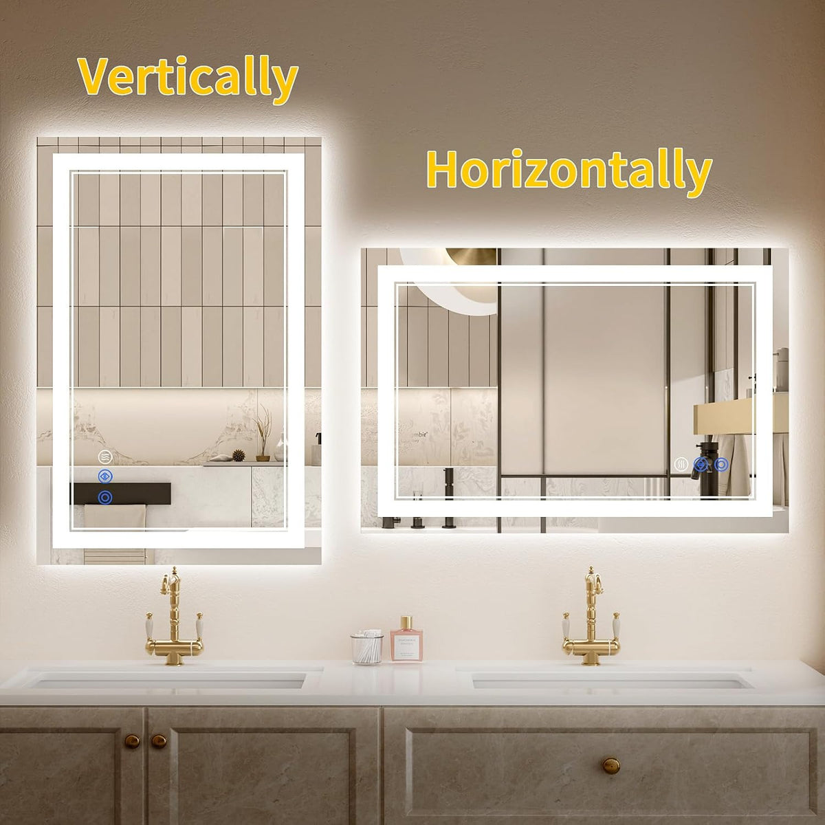 24"x32" led bathroom mirror with lights, anti-fog, backlit, front angle view