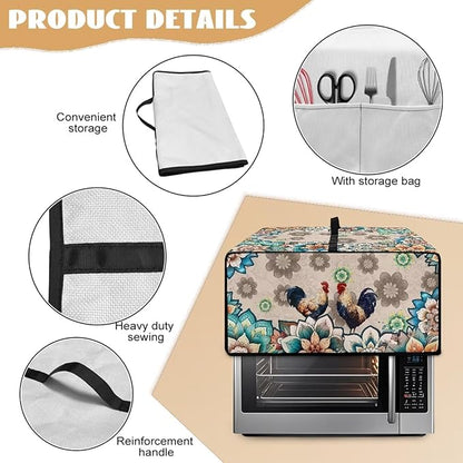 Rooster Boho Mandala Floral Print Microwave Oven Dust Cover Polyester-Linen - Image 6